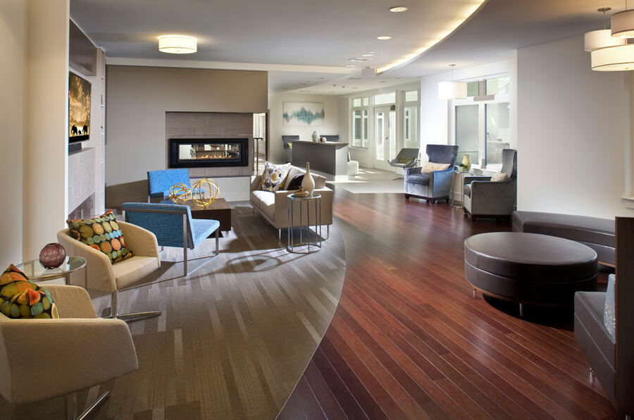 Bright lounge in a luxury apartment complex near Alewife, Cambridge